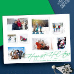 Multi Photo Collage Christmas Green Elegant Happy Holiday Card<br><div class="desc">Multi Photo Collage Shadow Frames Elegant Happy Holiday Card. This trendy card includes a photo collage of 8 family photos on the front.</div>