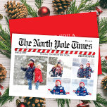 Multi Photo Collage Christmas Newspaper Holiday Card<br><div class="desc">Spread holiday cheer with our Merry Christmas multi-photo collage card featuring a modern newspaper typography and cute retro family vibes! This rustic vintage script design adds a fun, whimsical touch with its funny newsletter style, perfect for sharing your year in review. The candy cane red stripes bring a festive feel,...</div>