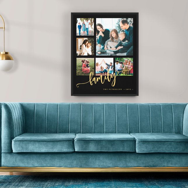 Multi photo collage family script keepsake modern canvas print (Creator Uploaded)