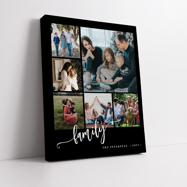 Multi photo collage family script modern keepsake faux canvas print (Creator Uploaded)