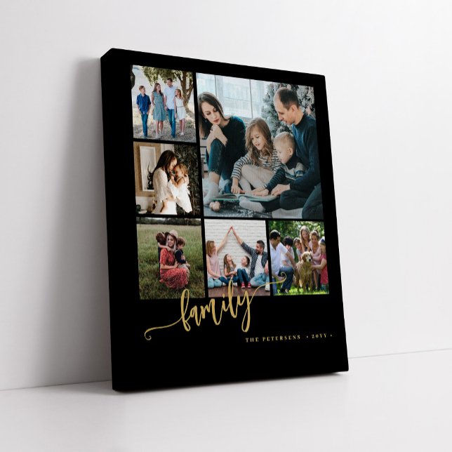 Multi photo collage family script modern keepsake faux canvas print (Creator Uploaded)