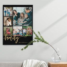 Multi photo collage family script modern poster