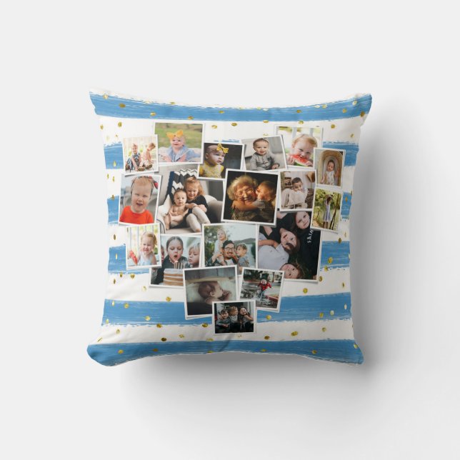 Multi Photo Collage Heart Shape Family Cute Throw Pillow (Front)