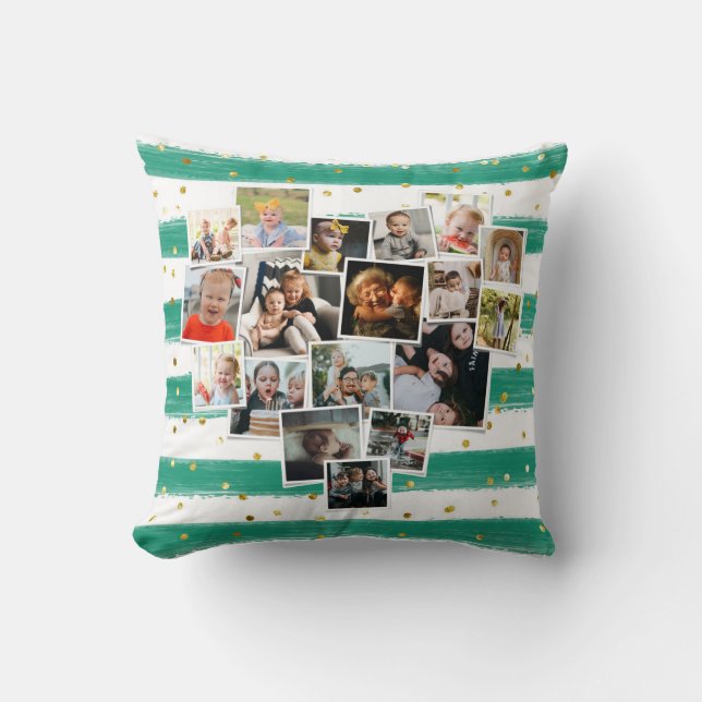 Multi Photo Collage Heart Shape Family Cute Throw Pillow (Front)