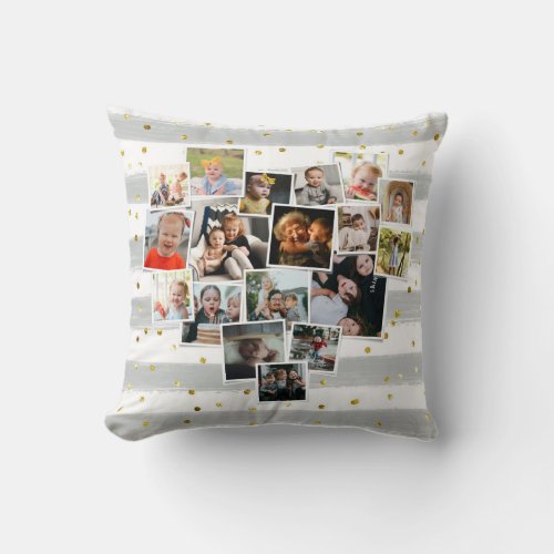 Multi Photo Collage Heart Shape Family Cute Throw Pillow