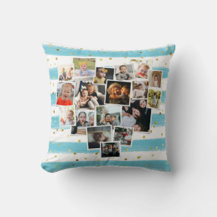 Multi Photo Collage Heart Shape Family Cute Throw Pillow