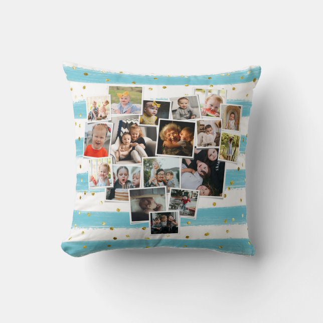 Multi Photo Collage Heart Shape Family Cute Throw Pillow (Front)