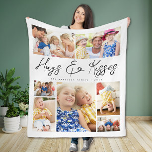 Multi Photo Collage Hugs & Kisses Family Fleece Blanket