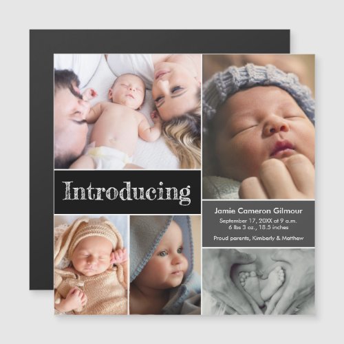 Multi photo collage Introducing baby birth Magneti Magnetic Invitation