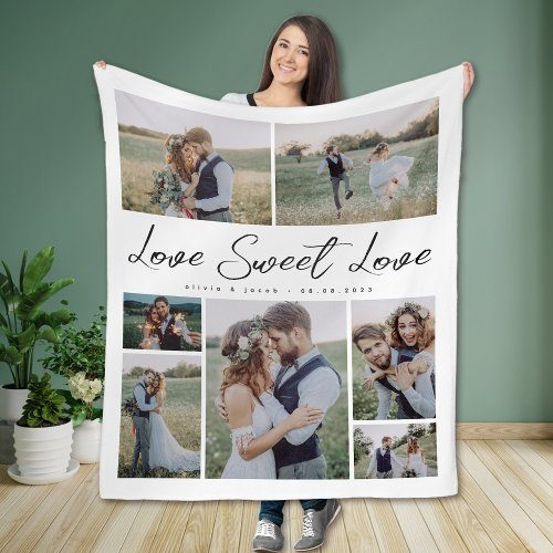 Multi Photo Collage Love Sweet Love Newlywed Fleece Blanket