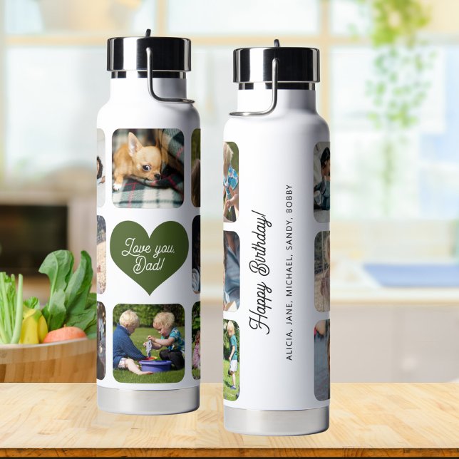 Multi photo collage love you dad personalized  water bottle (Creator Uploaded)