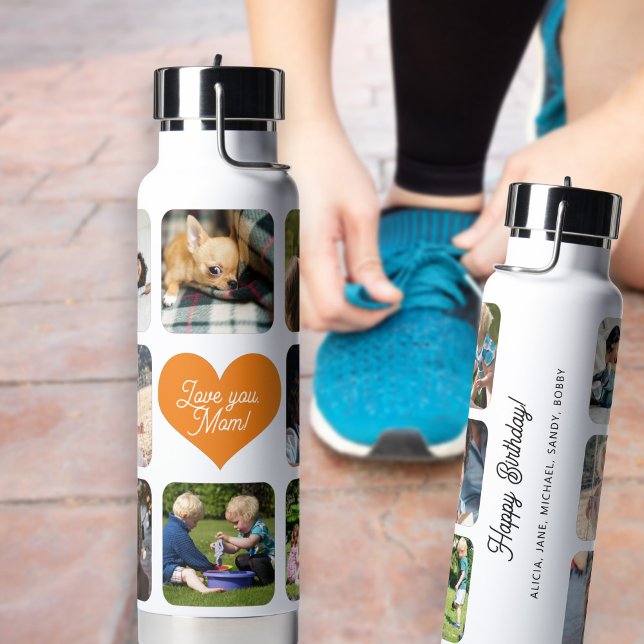 Multi photo collage love you mom personalized water bottle (Creator Uploaded)