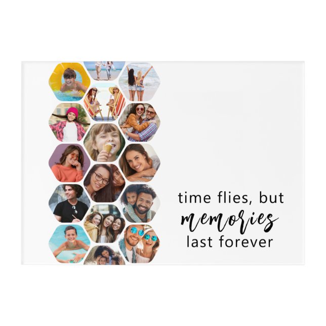 Multi Photo Collage Memories Simple Modern Square Acrylic Print (Front)