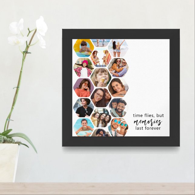 Multi Photo Collage Memories Simple Modern Square Framed Art (Entryway)