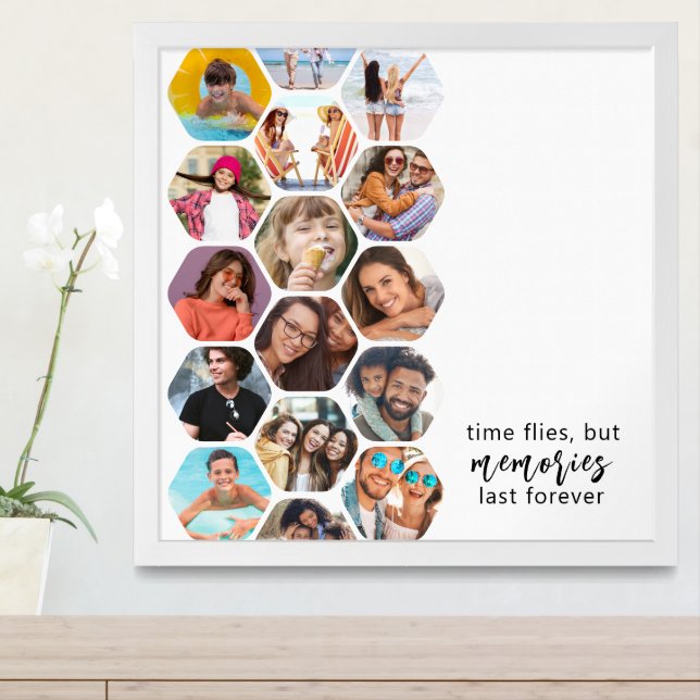 Multi Photo Collage Memories Simple Modern Square Framed Art (Entryway)