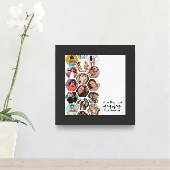 Multi Photo Collage Memories Simple Modern Square Framed Art (Entryway)
