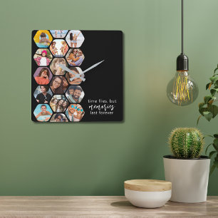 Multi Photo Collage Memories Simple Modern Square Wall Clock