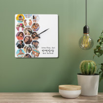 Multi Photo Collage Memories Simple Modern Square Wall Clock