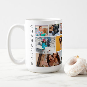 Multi Photo Collage Modern Personalized Name Coffee Mug