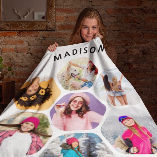 Multi Photo Collage Modern Personalized Name  Fleece Blanket