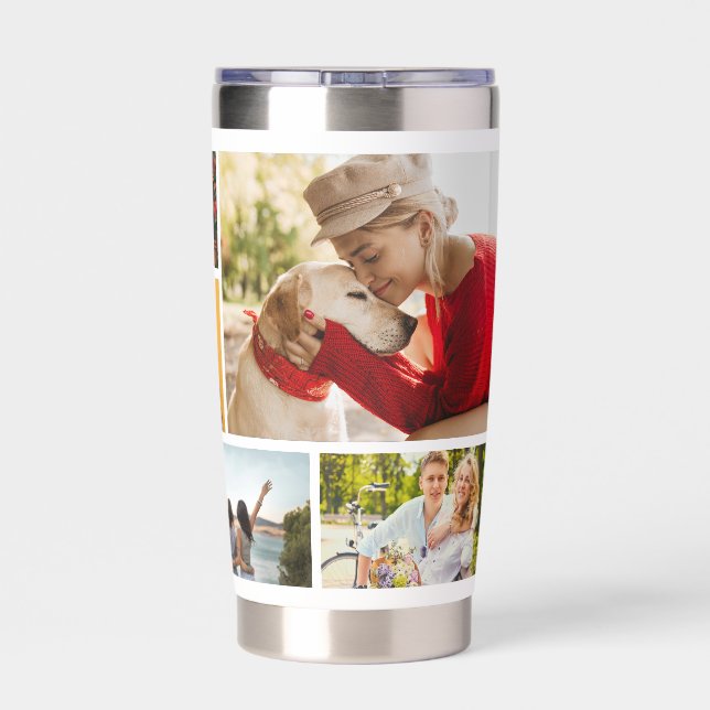 Multi Photo Collage Modern Personalized Name Insulated Tumbler (Back)