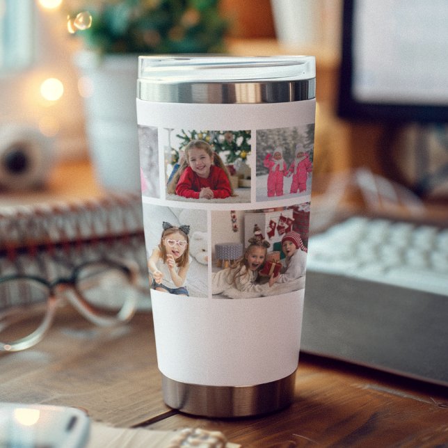 Multi Photo Collage Modern Personalized Name Insulated Tumbler (Creator Uploaded)