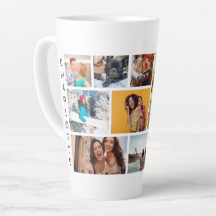 Multi Photo Collage Modern Personalized Name Latte Mug