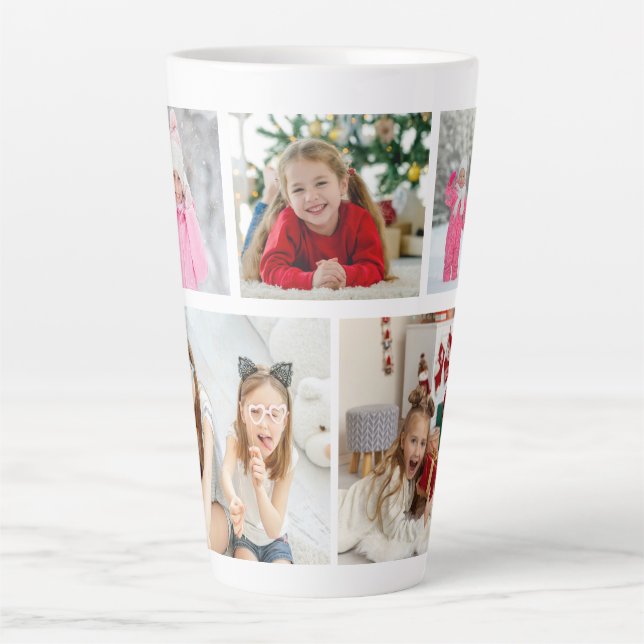 Multi Photo Collage Modern Personalized Name Latte Mug (Front)