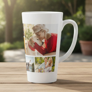 Multi Photo Collage Modern Personalized Name Latte Mug