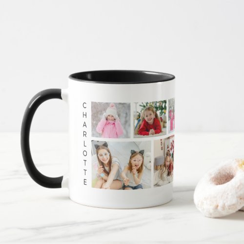 Multi Photo Collage Modern Personalized Name Mug
