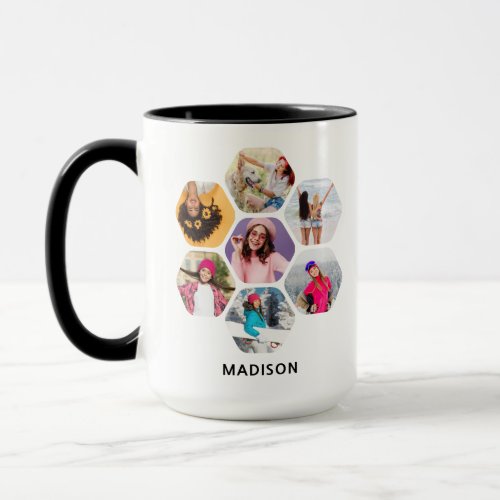 Multi Photo Collage Modern Personalized Name Mug