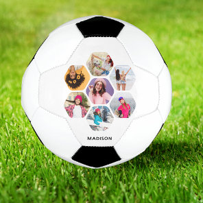 Multi Photo Collage Modern Personalized Name Soccer Ball