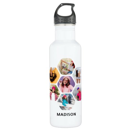 Multi Photo Collage Modern Personalized Name Stainless Steel Water Bottle