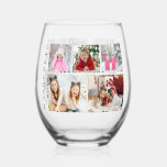 Multi Photo Collage Modern Personalized Name Stemless Wine Glass<br><div class="desc">Multi Photo Collage Modern Personalized Name Stemless Wine Glass features a photo collage of five of your favorite photos. Personalized with your name in modern black script. Perfect for birthday,  Christmas,  baby shower and more. Designed by ©Evco Studio www.zazzle.com/store/evcostudio</div>