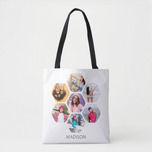Multi Photo Collage Modern Personalized Name Tote Bag