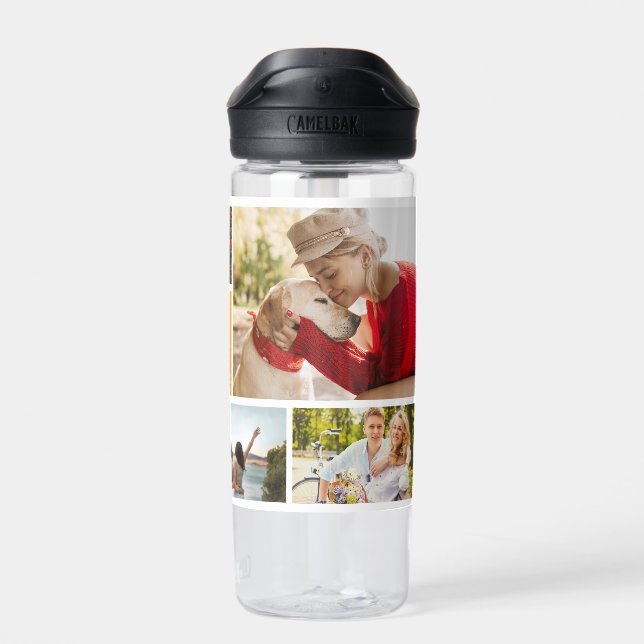 Multi Photo Collage Modern Personalized Name Water Bottle (Back)