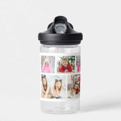 Multi Photo Collage Modern Personalized Name Water Bottle