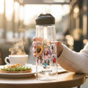Multi Photo Collage Modern Personalized Name Water Bottle