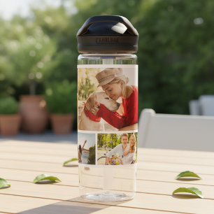Multi Photo Collage Modern Personalized Name Water Bottle