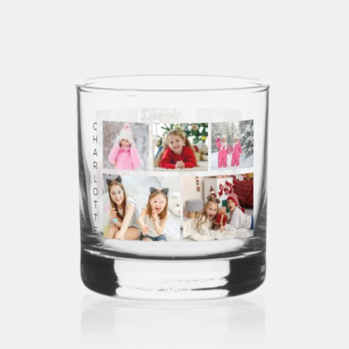 Multi Photo Collage Modern Personalized Name Whiskey Glass