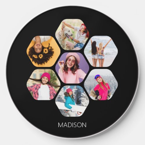 Multi Photo Collage Modern Personalized Name Wireless Charger