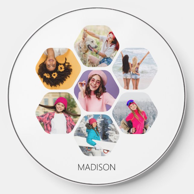 Multi Photo Collage Modern Personalized Name Wireless Charger (Front)