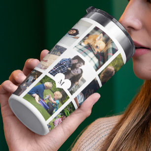 Multi photo collage monogram personalized modern insulated tumbler