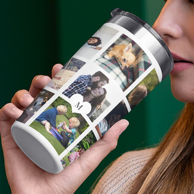 Multi photo collage monogram personalized modern insulated tumbler (Creator Uploaded)