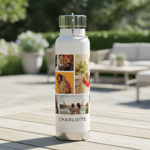 Multi Photo Collage Personalized Name Water Bottle