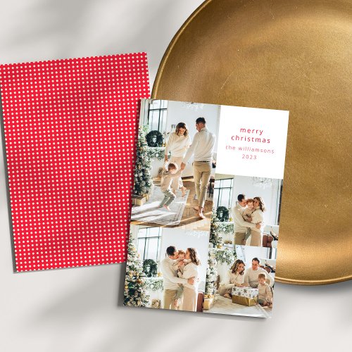 Multi Photo Collage Red Polka Dots Retro Christmas Holiday Card