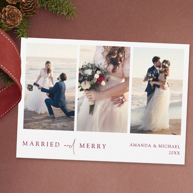 Multi Photo Collage Simple Chic Newlywed Christmas Holiday Card (Creator Uploaded)