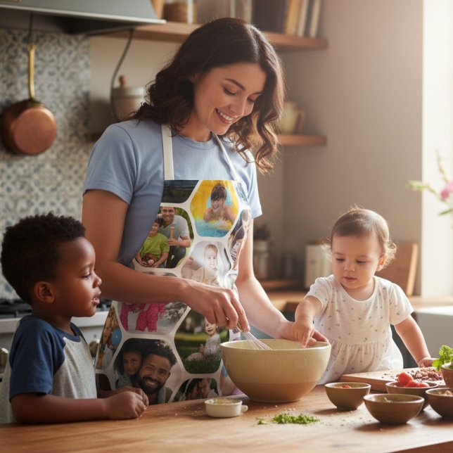 Multi Photo Collage Simple Modern Hexagon Pattern Apron (Creator Uploaded)