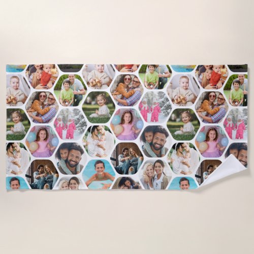Multi Photo Collage Simple Modern Hexagon Pattern Beach Towel