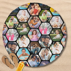 Multi Photo Collage Simple Modern Hexagon Pattern Beach Towel